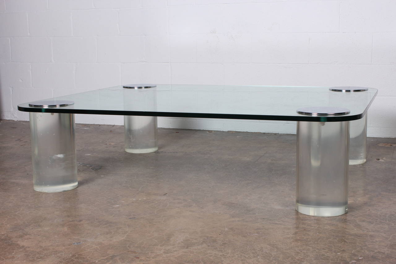 Late 20th Century Large Lucite and Glass Coffee Table