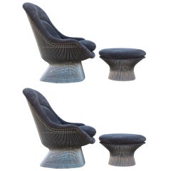 Pair of Throne Chairs and Ottomans by Warren Platner