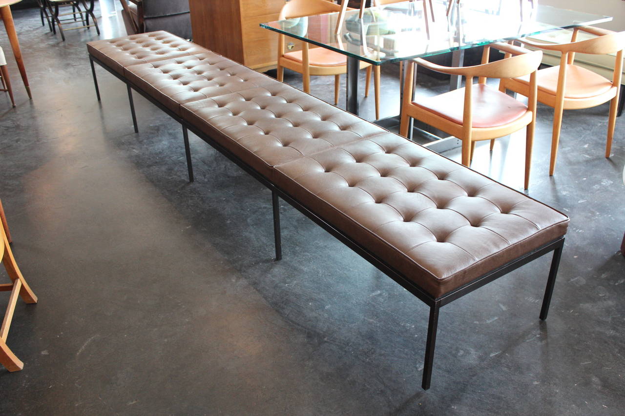 Bronze and Leather Museum Bench by Florence Knoll 3