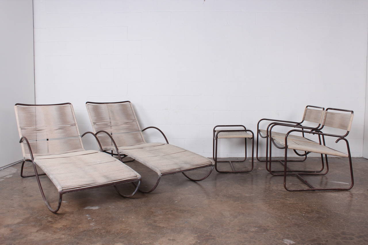 Pair of Bronze Lounge Chairs and Ottoman by Walter Lamb 6
