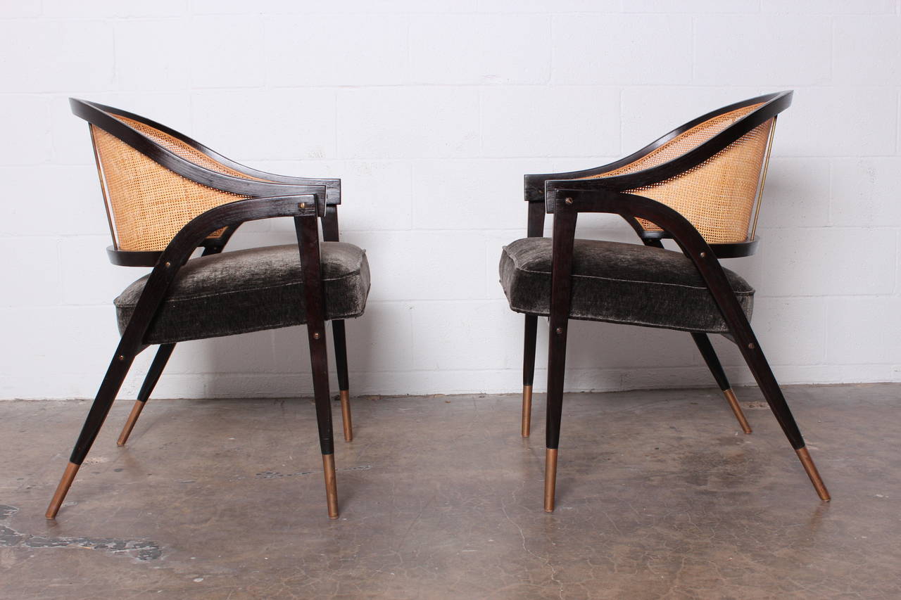Pair of Caned Armchairs by Edward Wormley for Dunbar In Excellent Condition In Dallas, TX