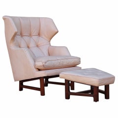 Dunbar Wingback Chair and Ottoman in Original Leather