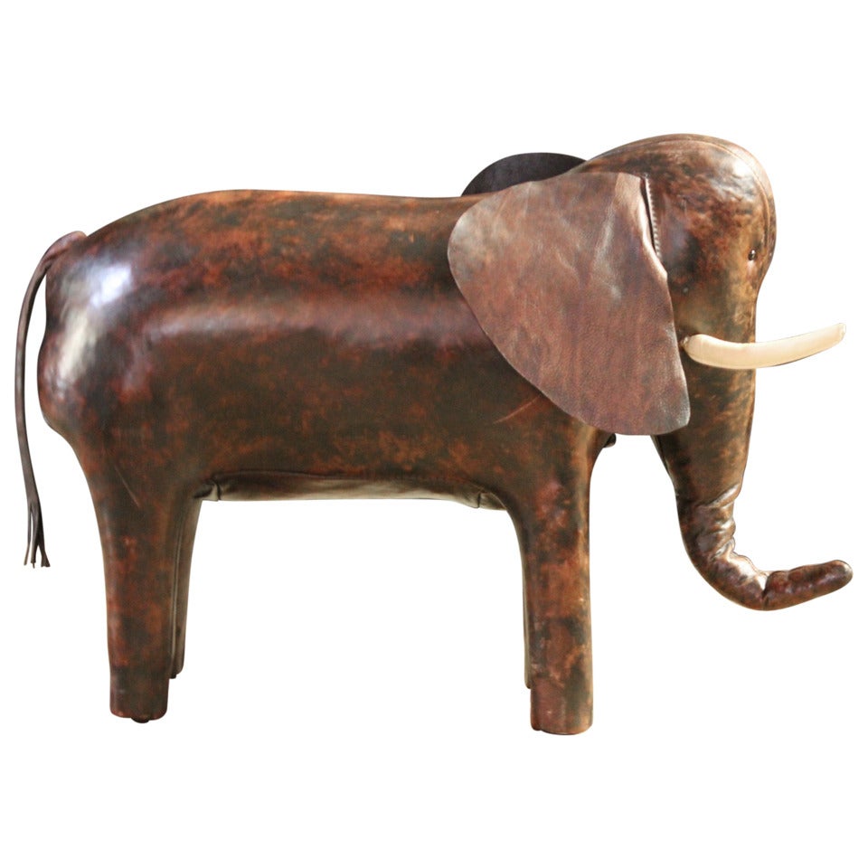 Large Leather Elephant Stool by Dimitri Omersa for Abercrombie & Fitch