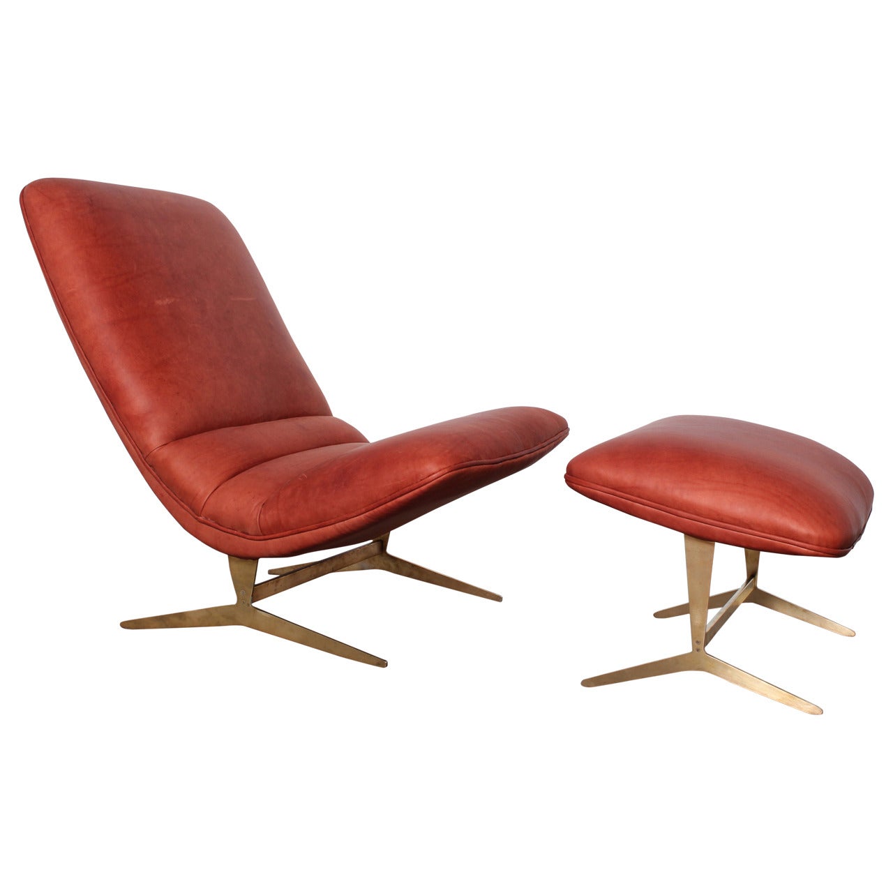Lounge Chair and Ottoman with Brass Base