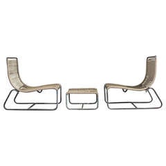 Pair of Bronze Lounge Chairs and Ottoman by Walter Lamb
