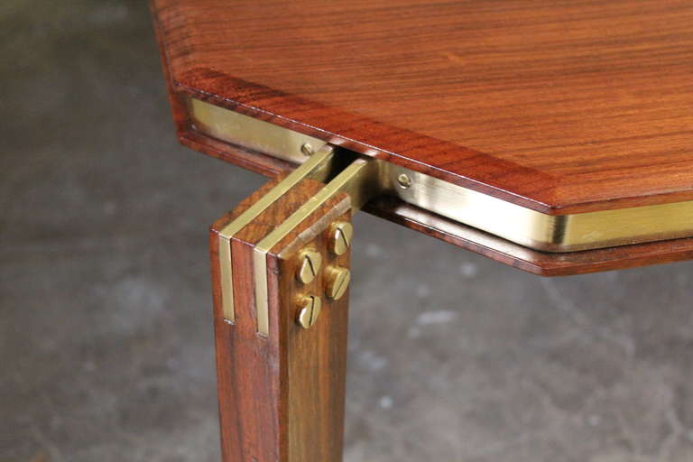 Mid-20th Century Rosewood and Brass Coffee Table