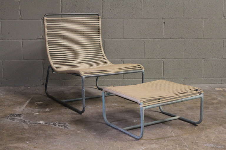 Mid-20th Century Pair of Bronze Lounge Chairs and Ottoman by Walter Lamb