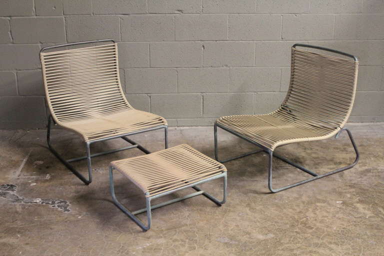 Pair of Bronze Lounge Chairs and Ottoman by Walter Lamb 3