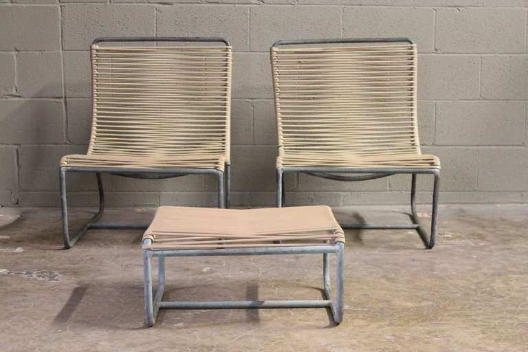 Pair of Bronze Lounge Chairs and Ottoman by Walter Lamb 4