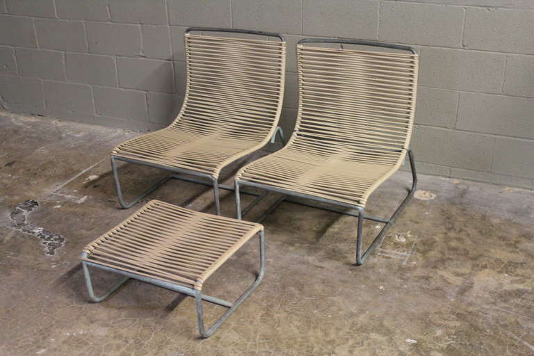 Pair of Bronze Lounge Chairs and Ottoman by Walter Lamb 5