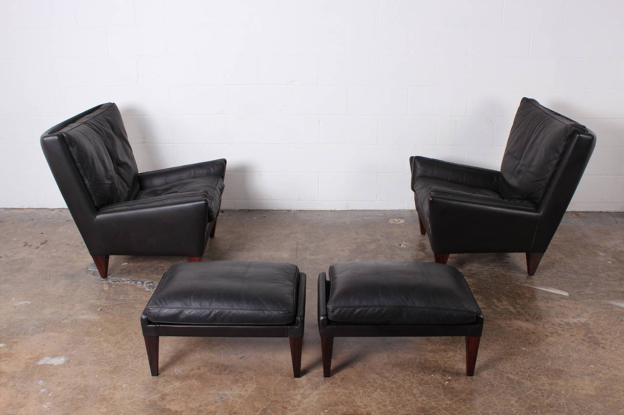 Pair of Lounge Chairs and Ottomans by Illum Wikkelsø 6