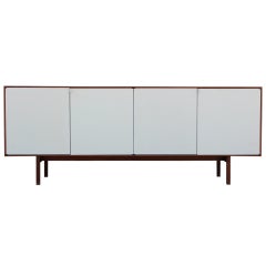 Walnut Credenza with White Doors by Florence Knoll