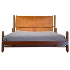 Original rosewood, maple & leather queen bed by Carlo Scarpa for Simon-Gavina