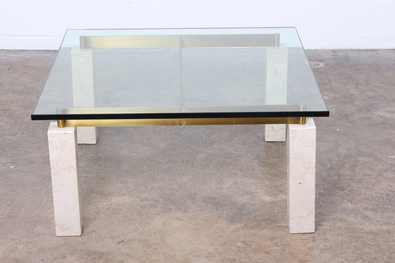 Travertine and Brass Coffee Table In Good Condition In Dallas, TX
