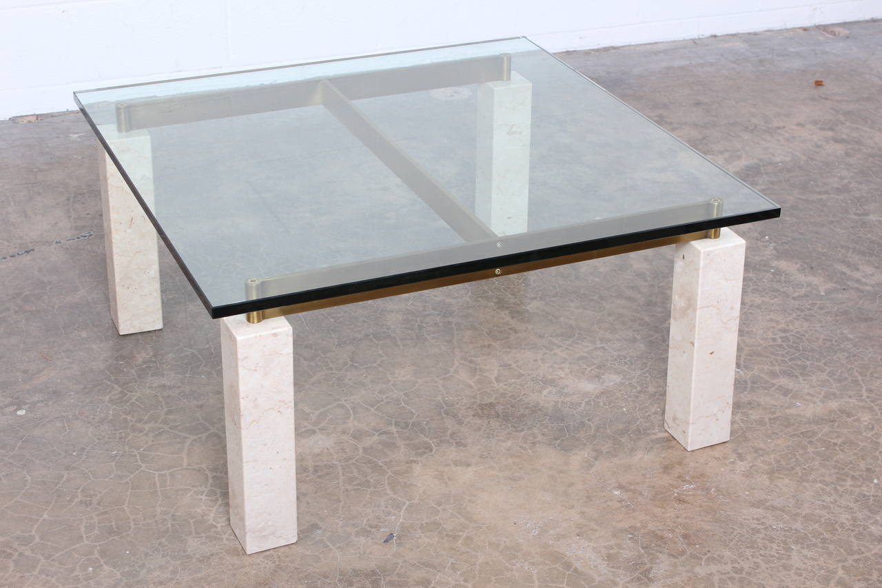 Late 20th Century Travertine and Brass Coffee Table