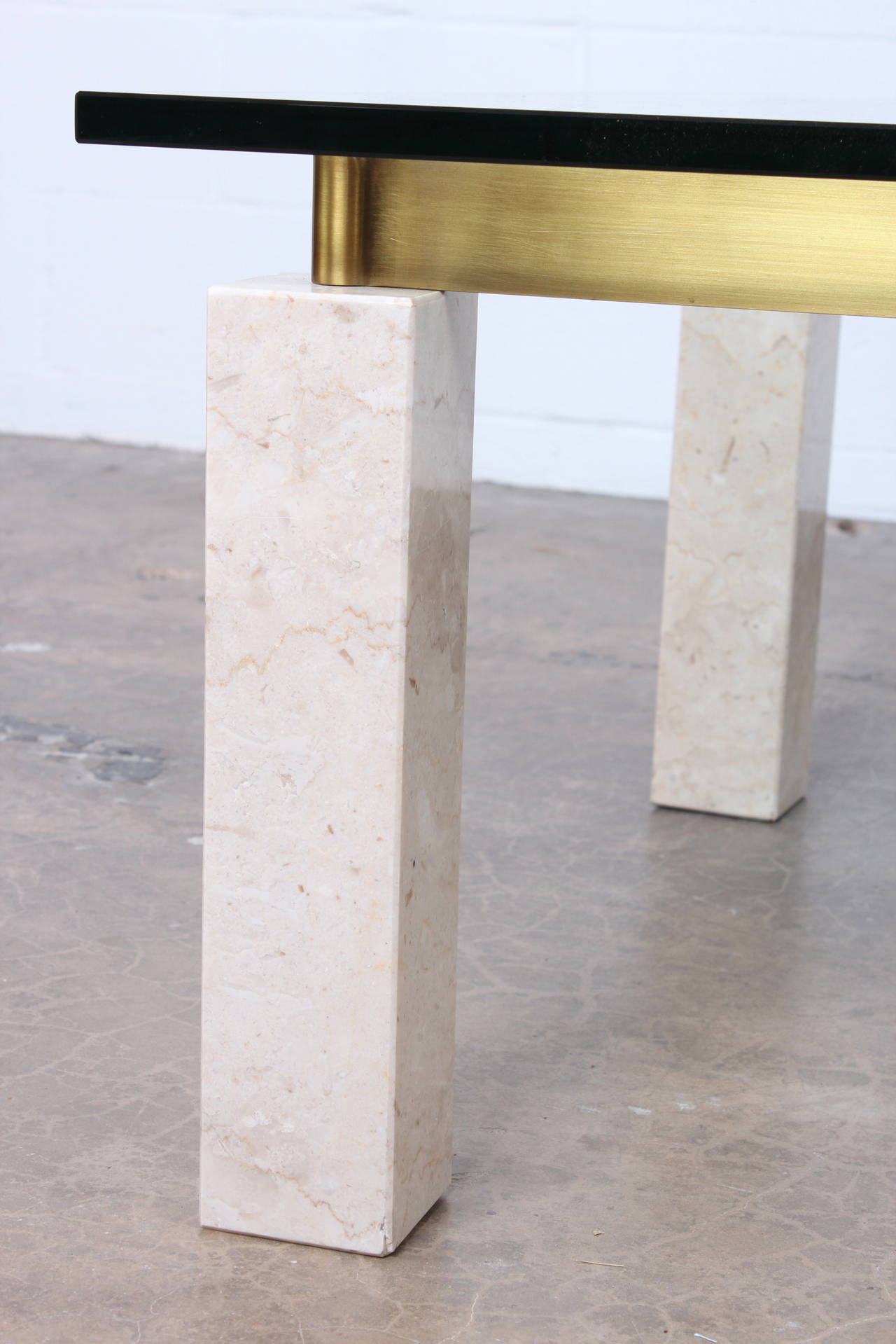 Travertine and Brass Coffee Table 6
