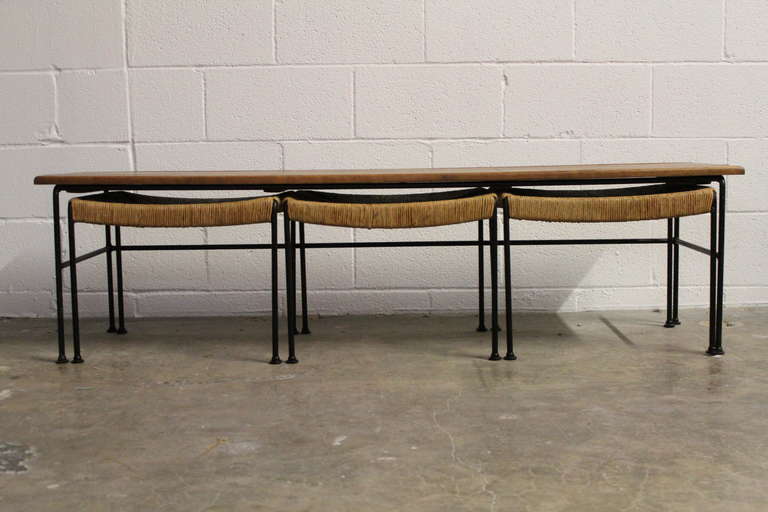 Mid-20th Century Bench with three stools by Arthur Umanoff