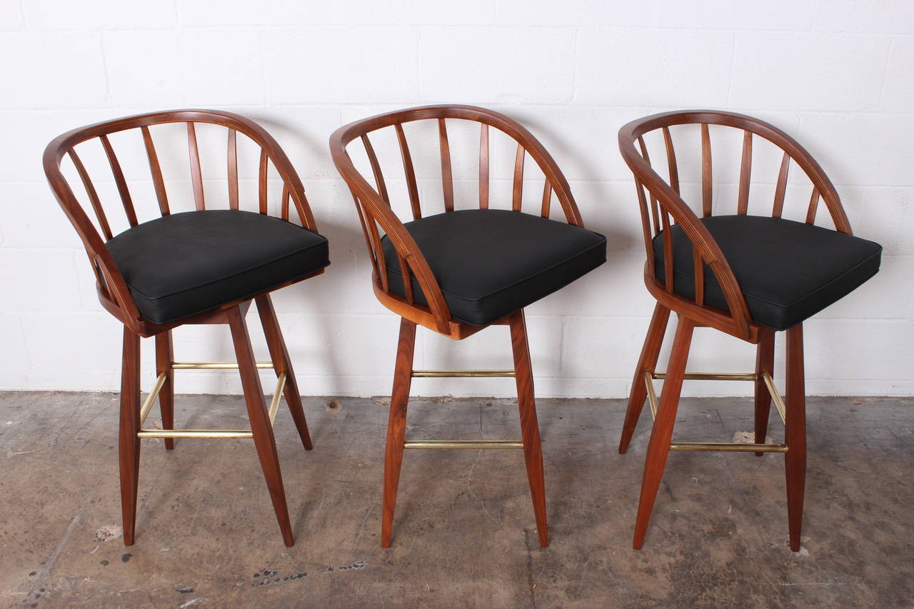 Set of Three Swiveling Barstools by Edward Wormley for Dunbar In Excellent Condition In Dallas, TX