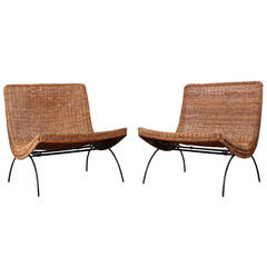 Vintage Pair of Rattan Scoop Chairs Attributed to Milo Baughman