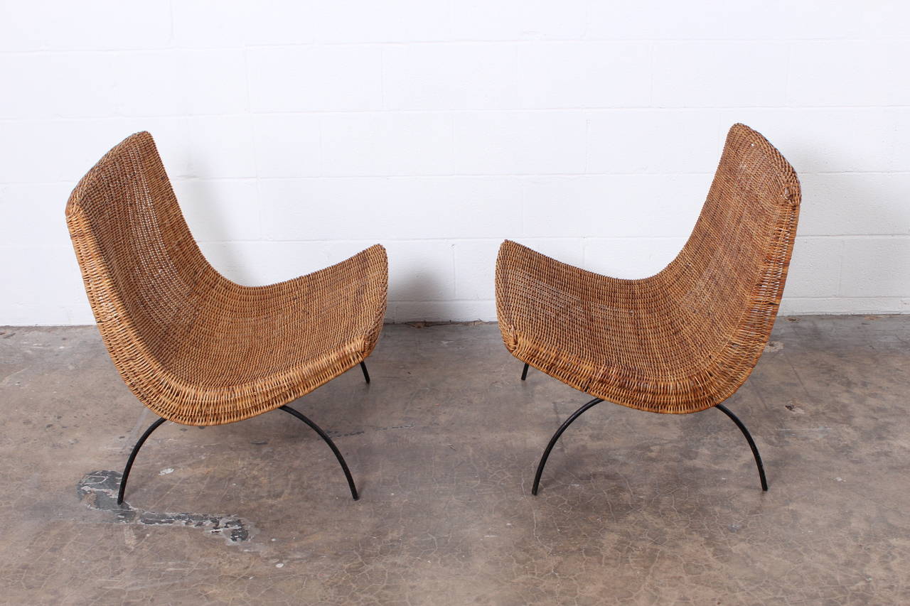 Pair of Rattan Scoop Chairs Attributed to Milo Baughman In Good Condition In Dallas, TX