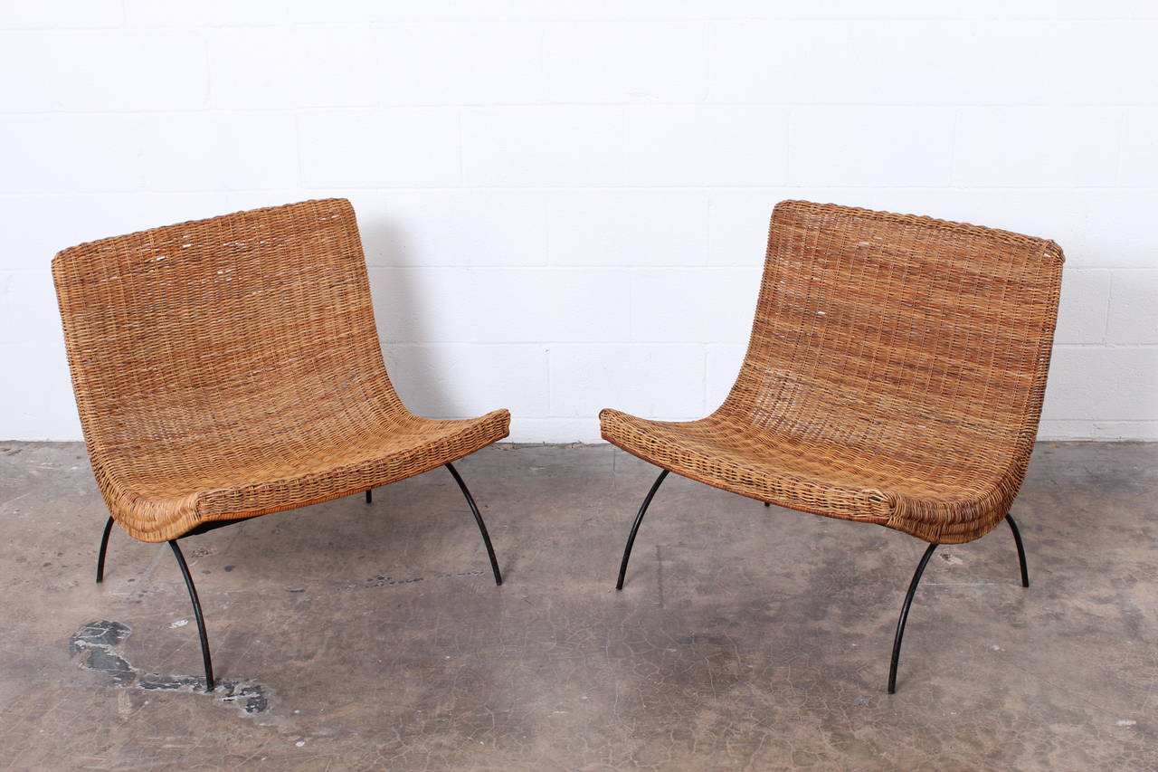 Pair of Rattan Scoop Chairs Attributed to Milo Baughman 2
