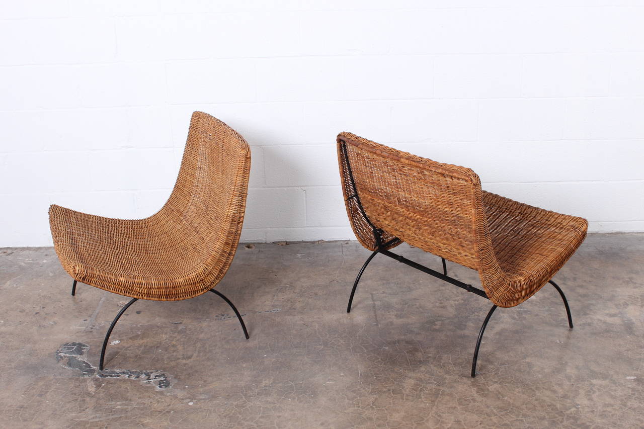 Mid-20th Century Pair of Rattan Scoop Chairs Attributed to Milo Baughman