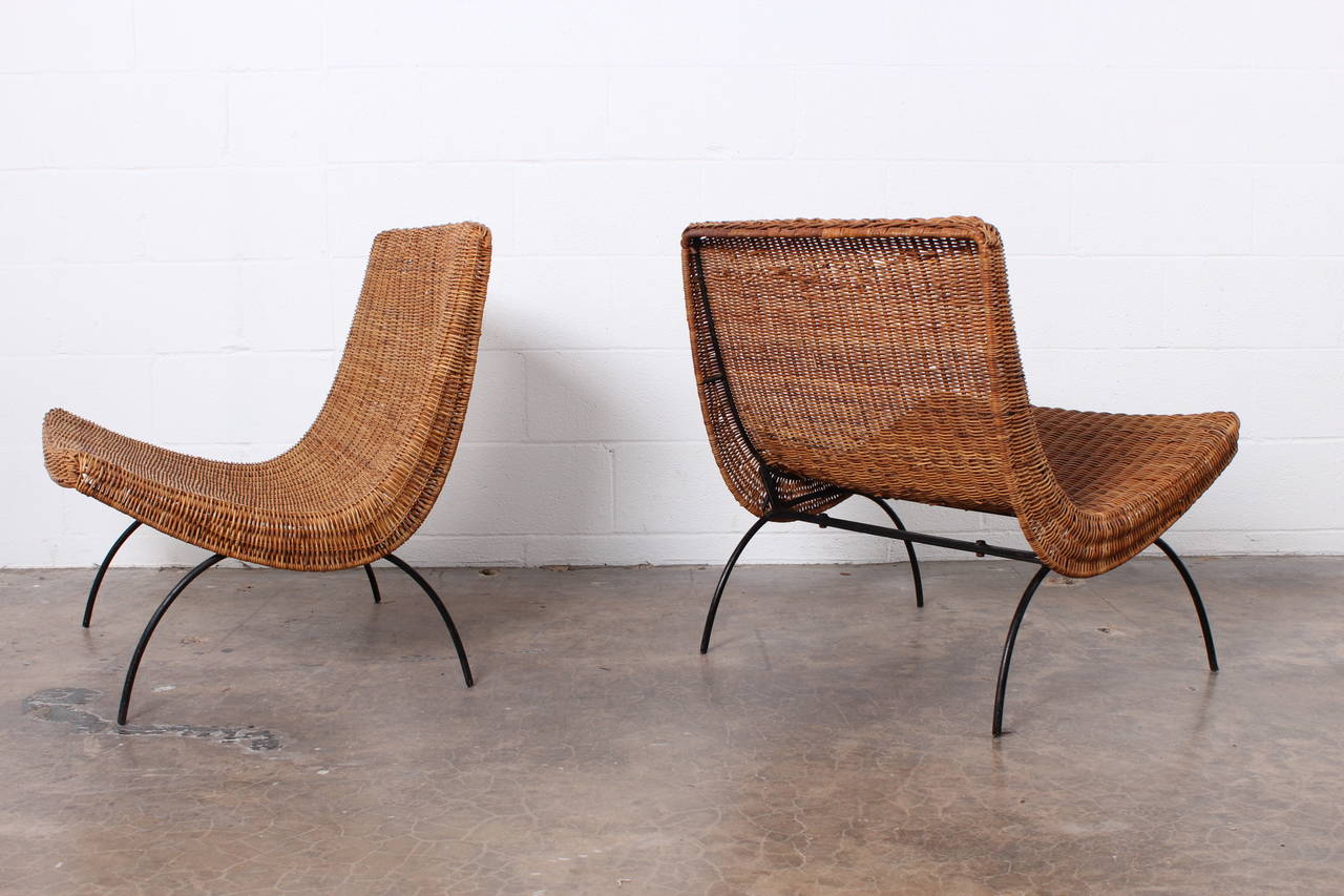 Pair of Rattan Scoop Chairs Attributed to Milo Baughman 1
