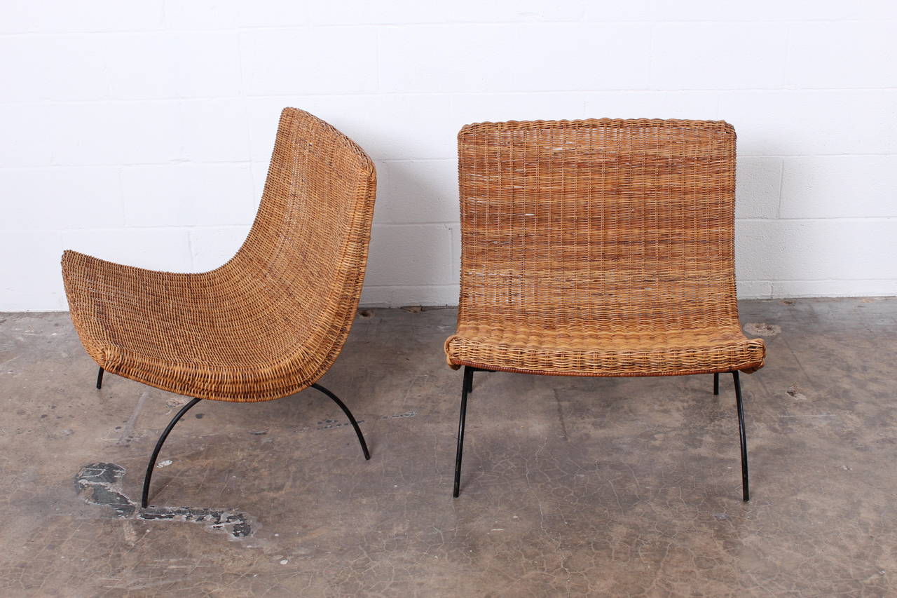 Pair of Rattan Scoop Chairs Attributed to Milo Baughman 3