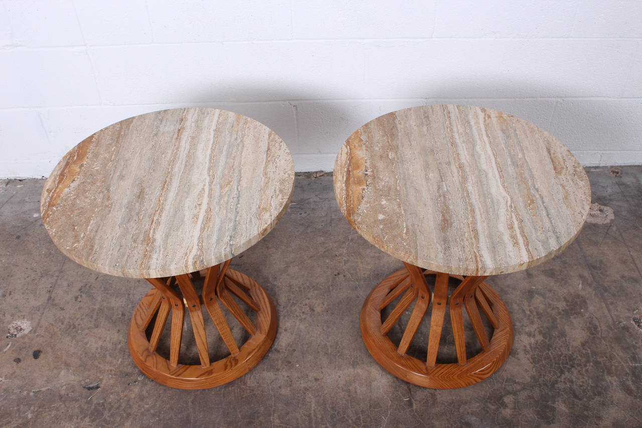 Mid-20th Century Pair of Travertine Top Sheaf of Wheat Tables by Dunbar
