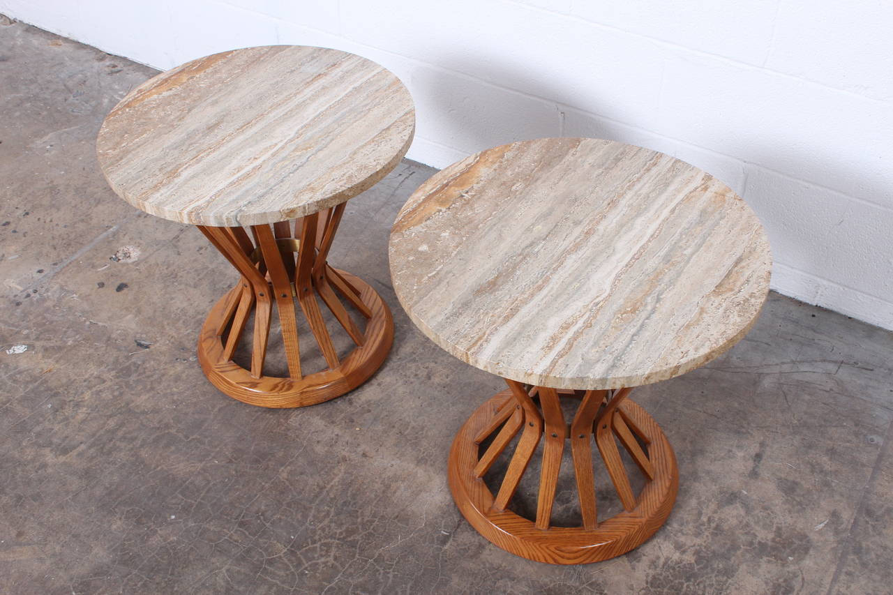 Pair of Travertine Top Sheaf of Wheat Tables by Dunbar 2