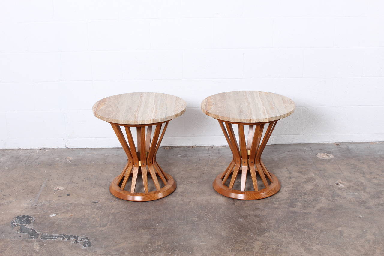Pair of Travertine Top Sheaf of Wheat Tables by Dunbar 3