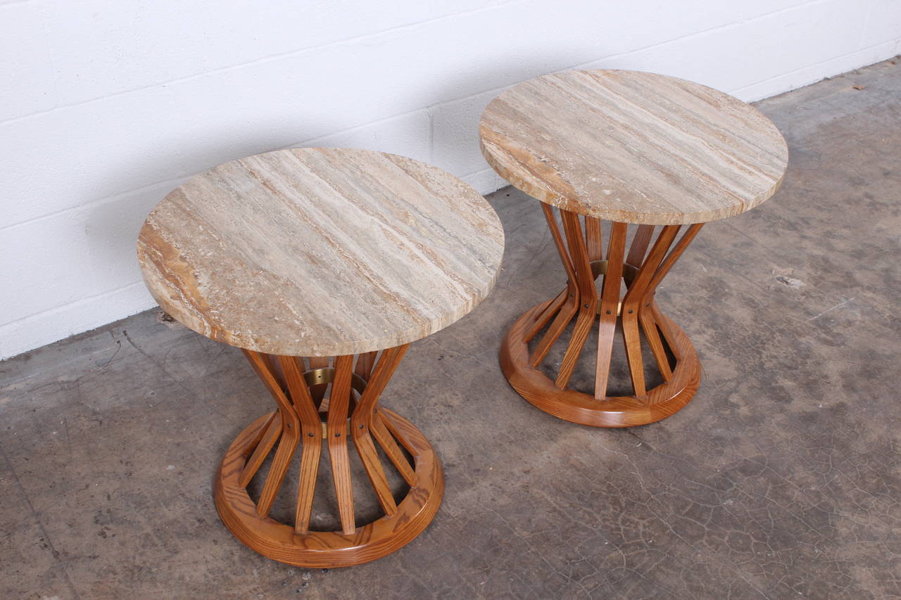 Pair of Travertine Top Sheaf of Wheat Tables by Dunbar 5