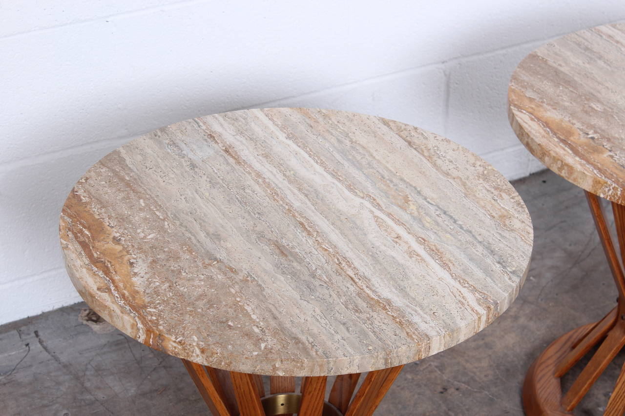 Pair of Travertine Top Sheaf of Wheat Tables by Dunbar 6