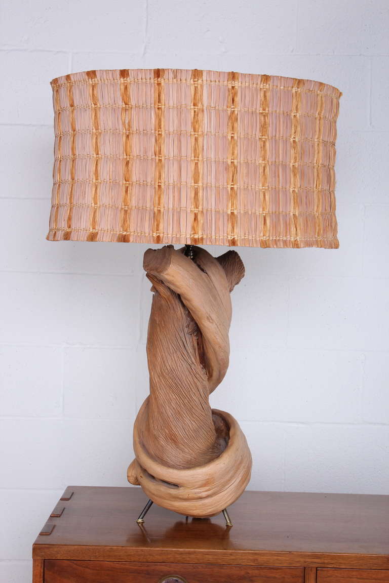 Large Twisted Wood Lamp In Good Condition In Dallas, TX