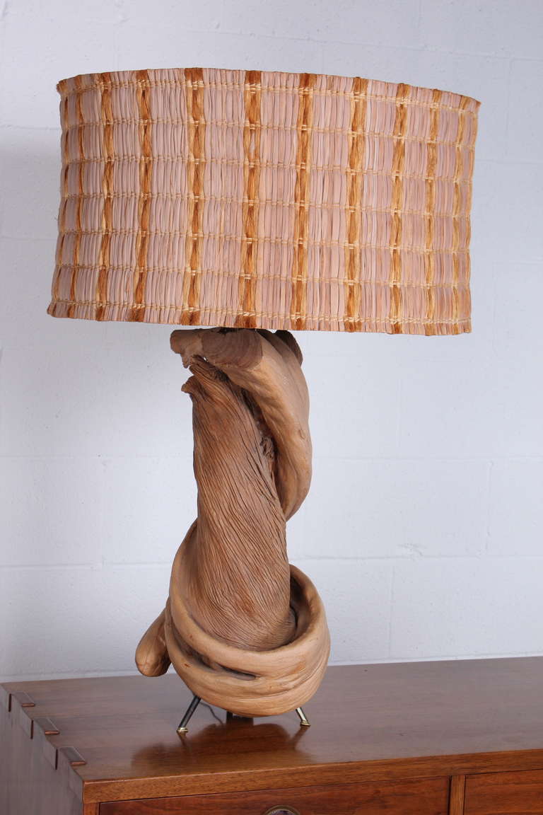 Mid-20th Century Large Twisted Wood Lamp