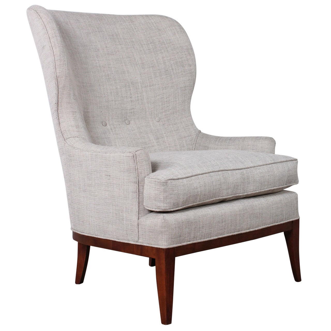 Modernist Wingback Chair with Walnut Base