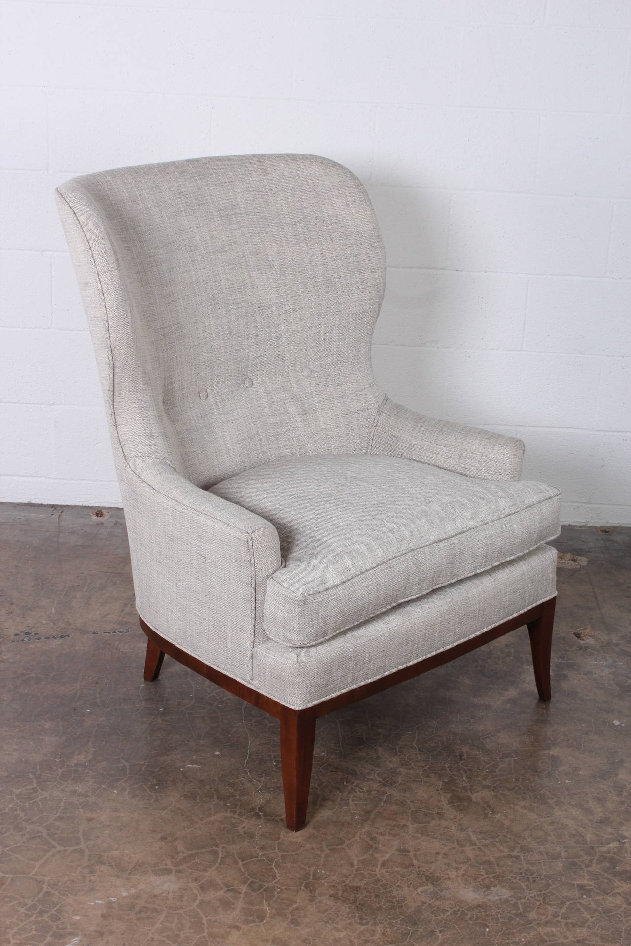 Modernist Wingback Chair with Walnut Base In Excellent Condition In Dallas, TX