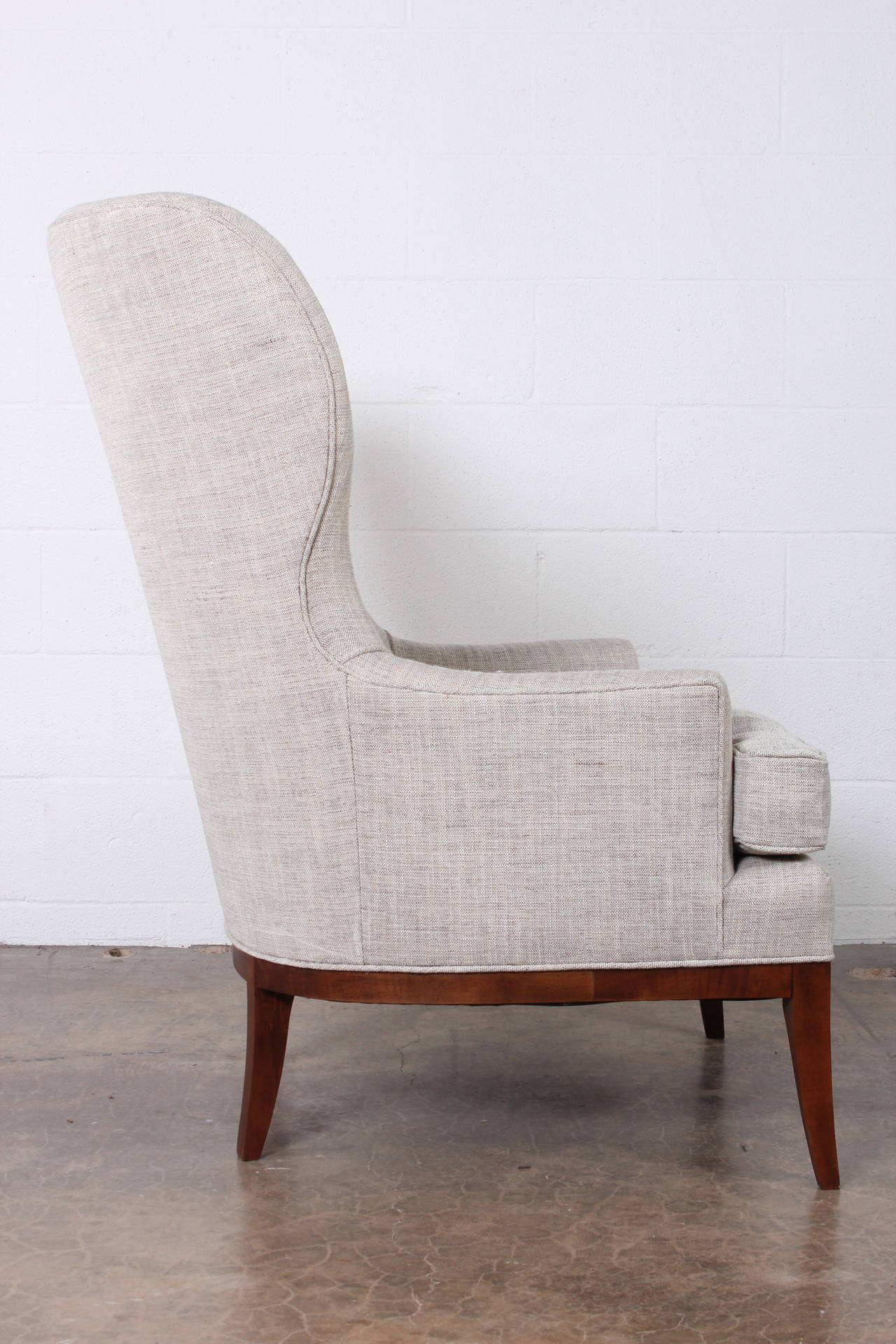 Modernist Wingback Chair with Walnut Base 1