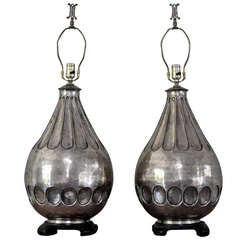Pair of Hand Hammered Nickel Plated Table Lamps