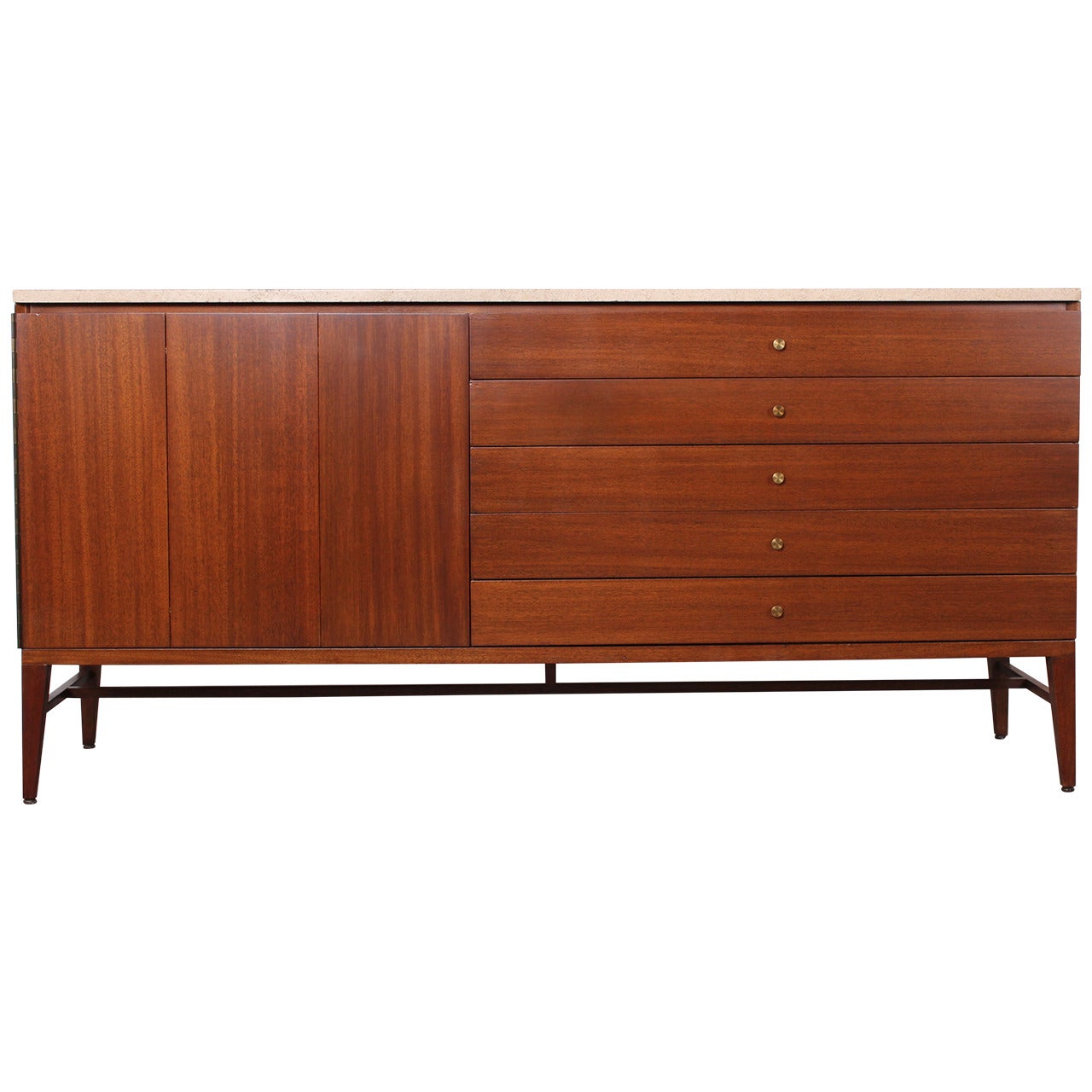 Mahogany Credenza by Paul McCobb with Travertine Top