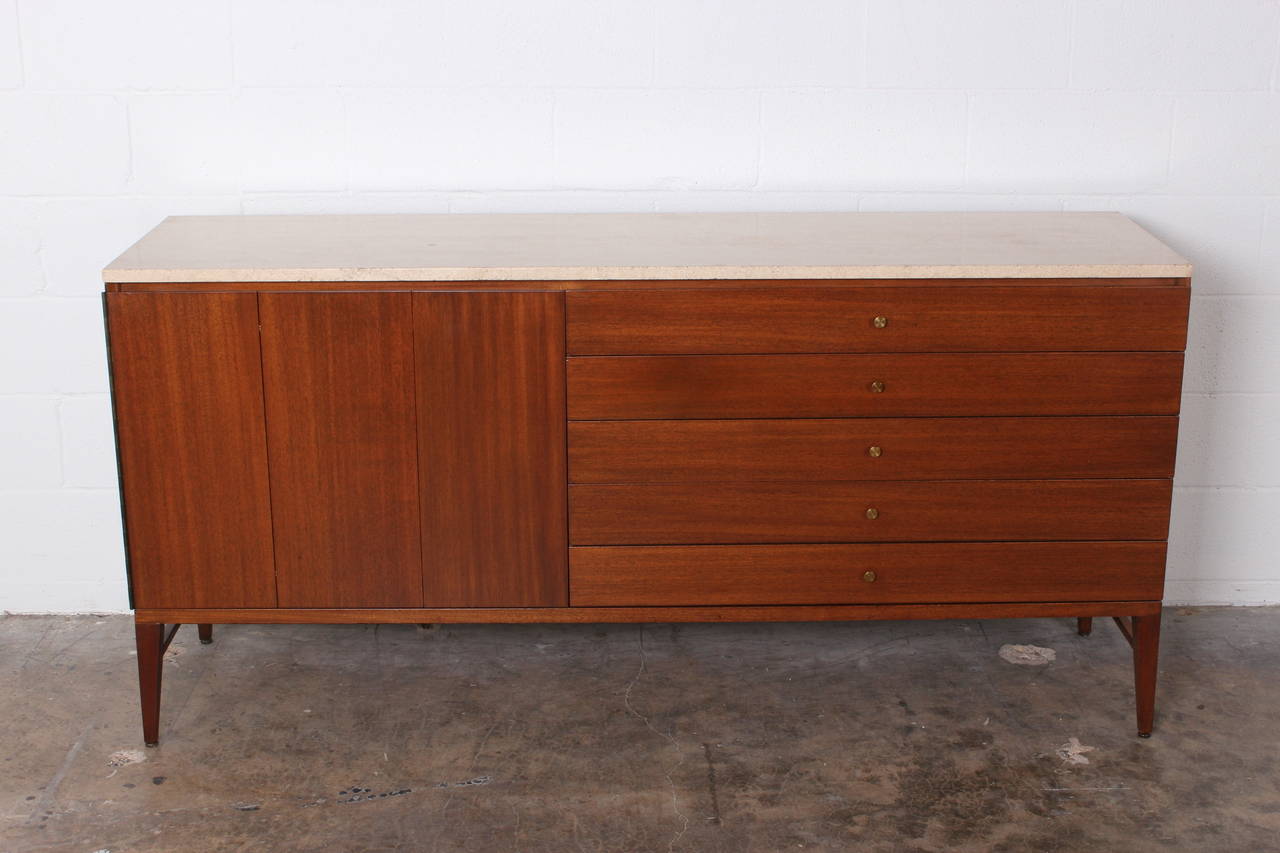 Mahogany Credenza by Paul McCobb with Travertine Top 3