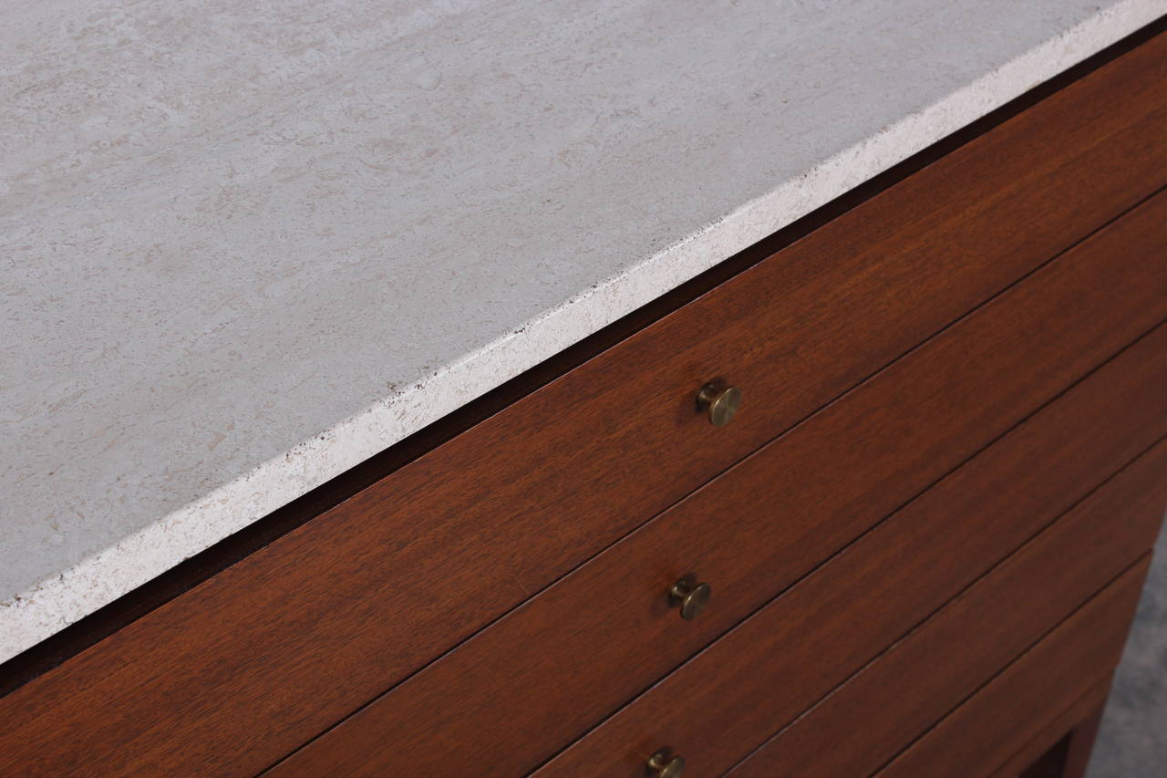 Mid-20th Century Mahogany Credenza by Paul McCobb with Travertine Top