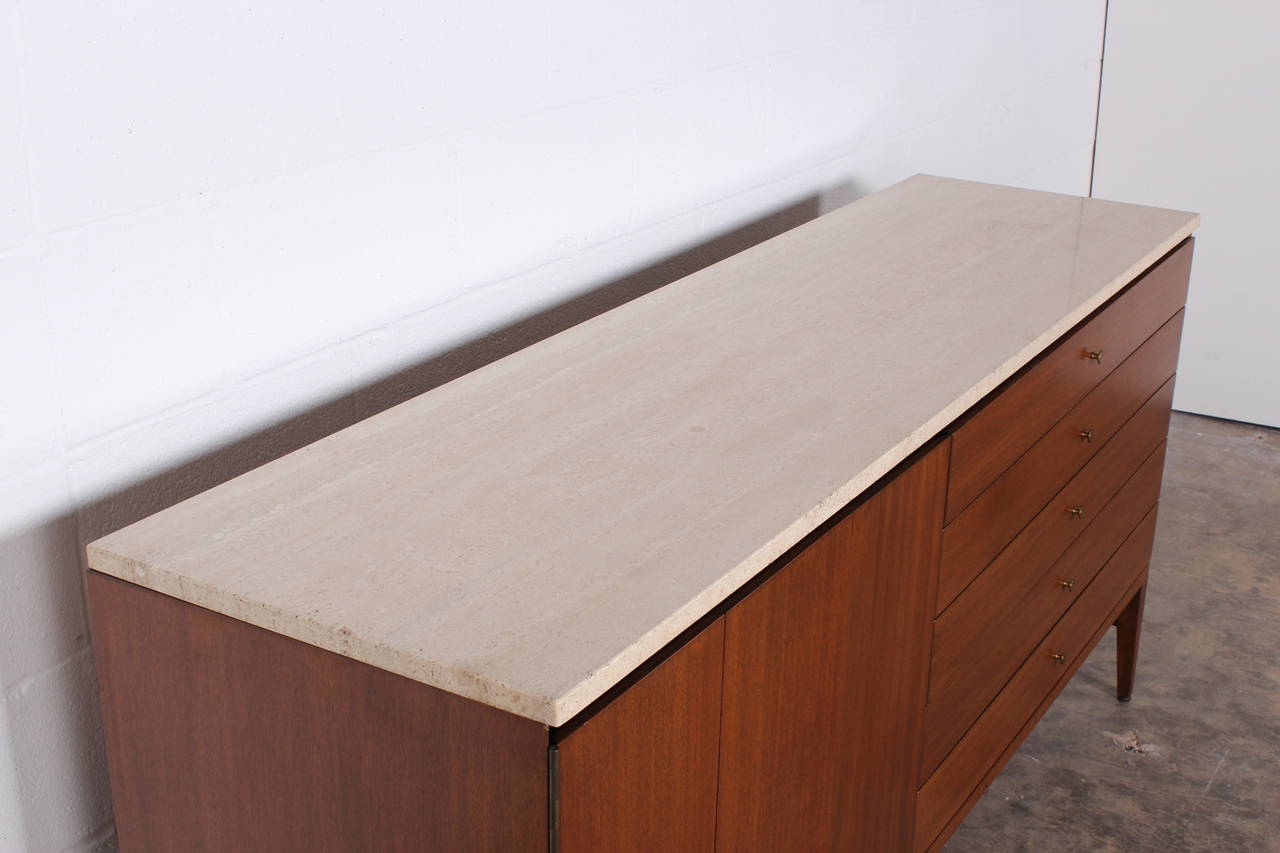 Mahogany Credenza by Paul McCobb with Travertine Top 2