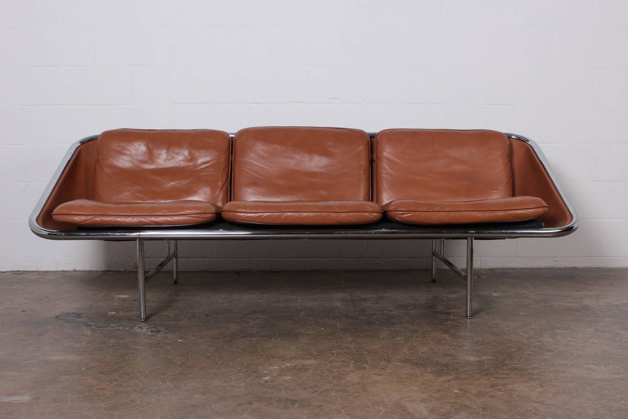 A matching pair of leather sling sofas designed by George Nelson for Herman Miller.