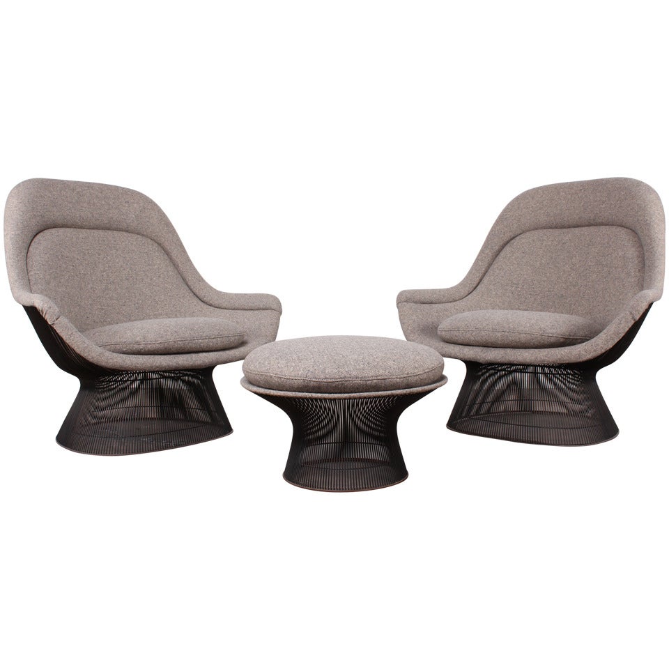 Pair of Bronze Throne Chairs and Ottoman by Warren Platner for Knoll