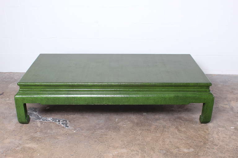 Large Linen Covered Coffee Table by Karl Springer In Good Condition In Dallas, TX
