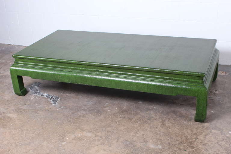 Late 20th Century Large Linen Covered Coffee Table by Karl Springer