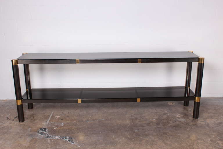 Large Gunmetal and Brass Console Table by Karl Springer 1