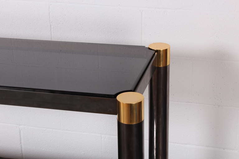 Large Gunmetal and Brass Console Table by Karl Springer 2