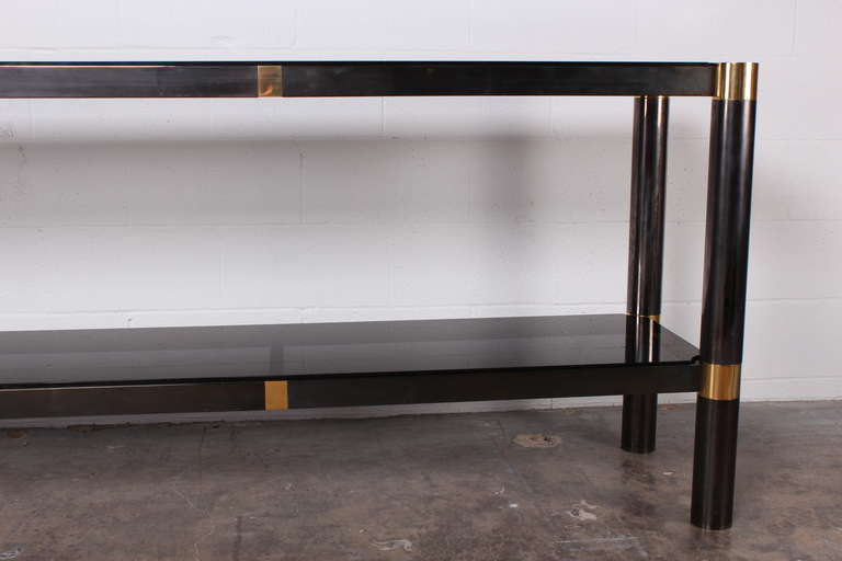 Large Gunmetal and Brass Console Table by Karl Springer 4
